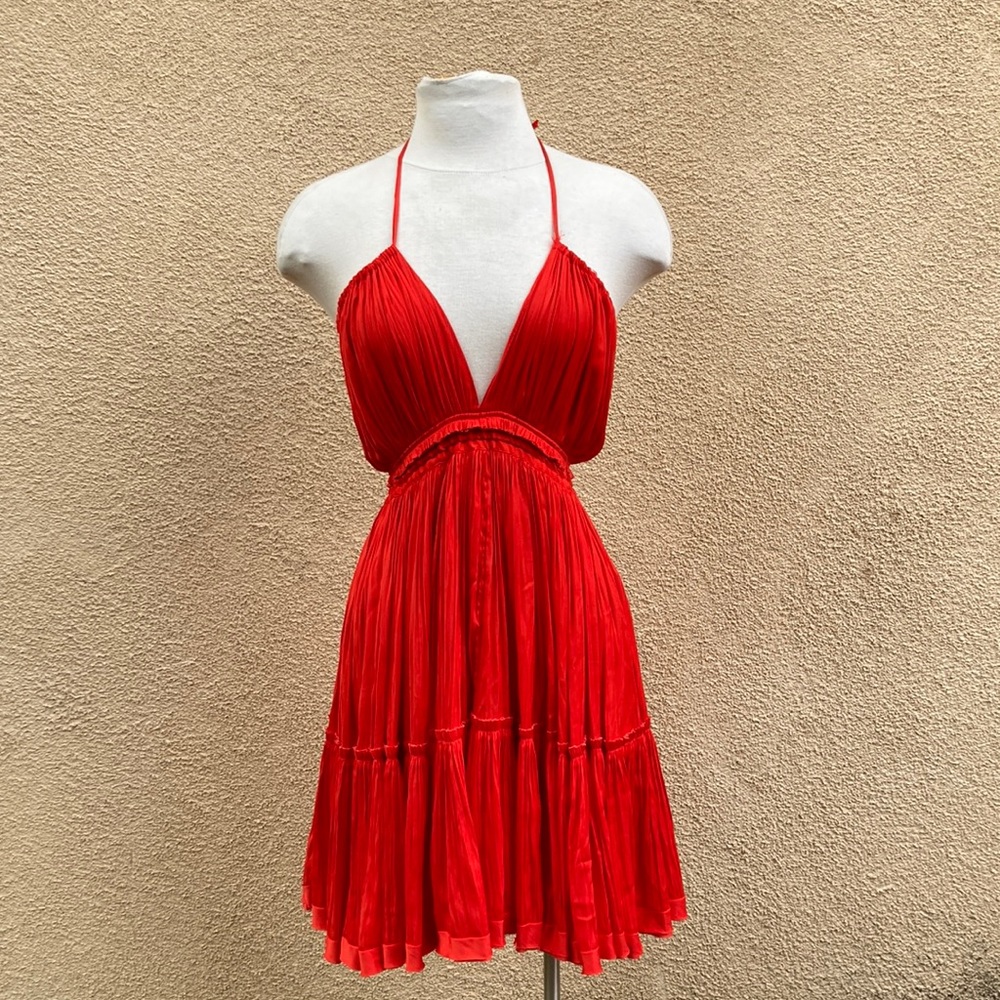 Free People Marilyn Tassel Tie Waist Dress fire engine red